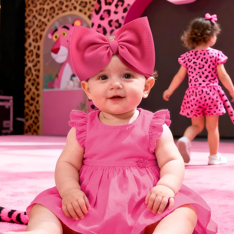 ONENINEDREAM 2PCS 7’’ Super Soft Knot Headbands with Hair Bows Pink Leopard Infant Toddlers Kids Hair Accessories Headband for Newborn Baby Girls - Image 3